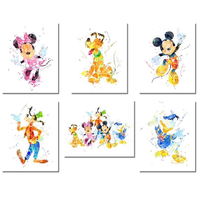 BigWig Prints Mickey And Minnie Prints - Minnie Mouse Wall Art, Mickey Mouse Wall Decor, Pictures for Kids Room, Donald & Daisy Duck Posters, Goofy, Pluto - Unframed Set of 6 (8x10) - Image 1